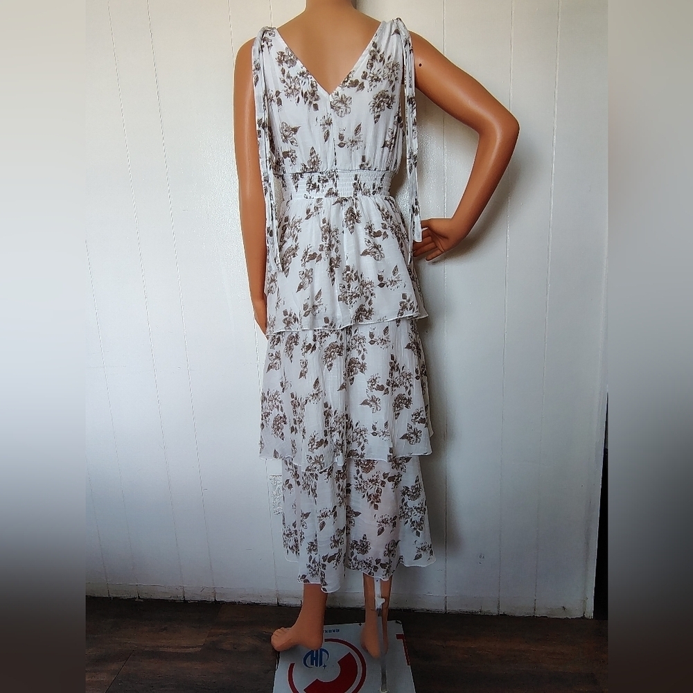 J GEE Floral White and Brown Maxi Dress Size S - Picture 2 of 8